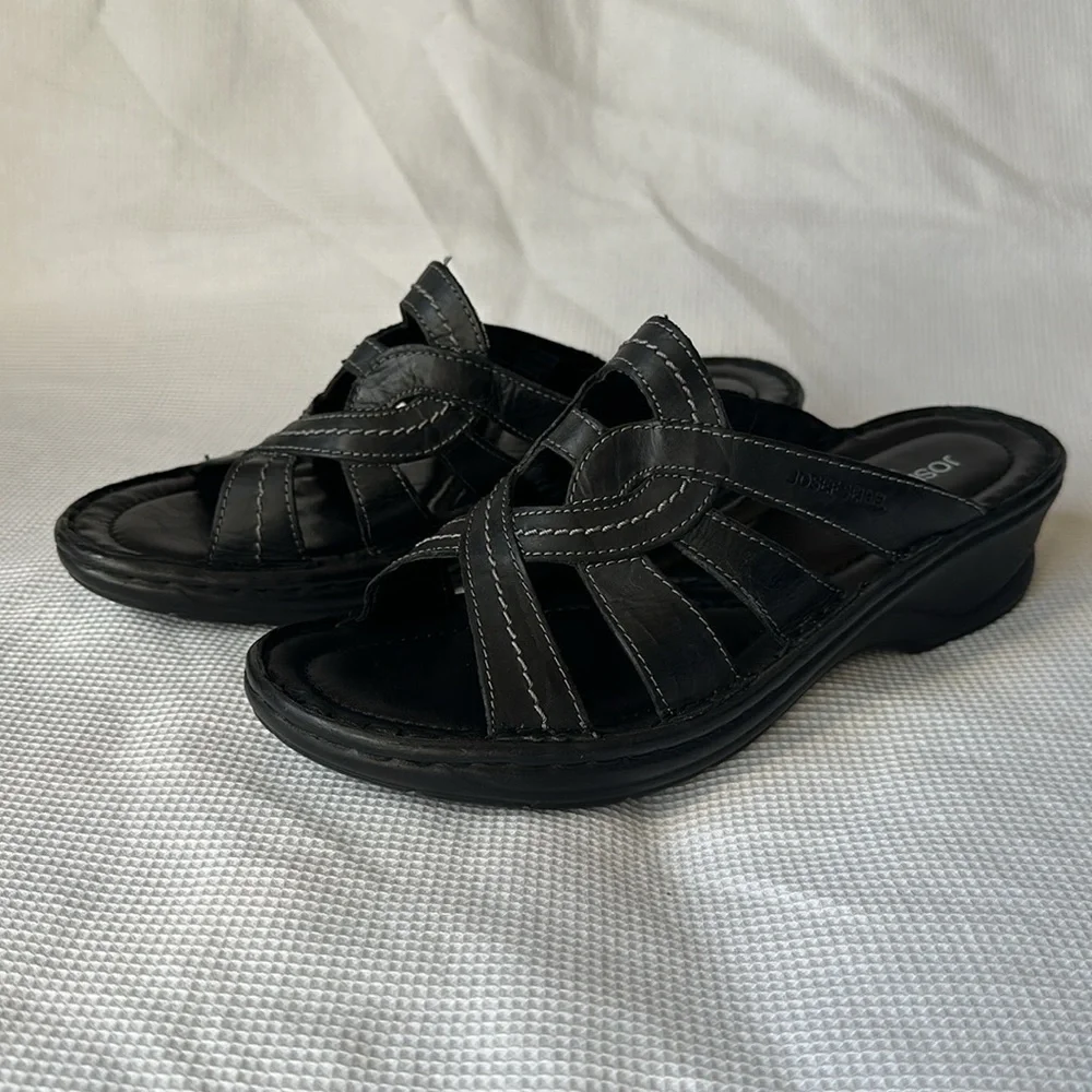 Josef Seibel Catalonia Black Sandals Size9-9.5 (EU 40)